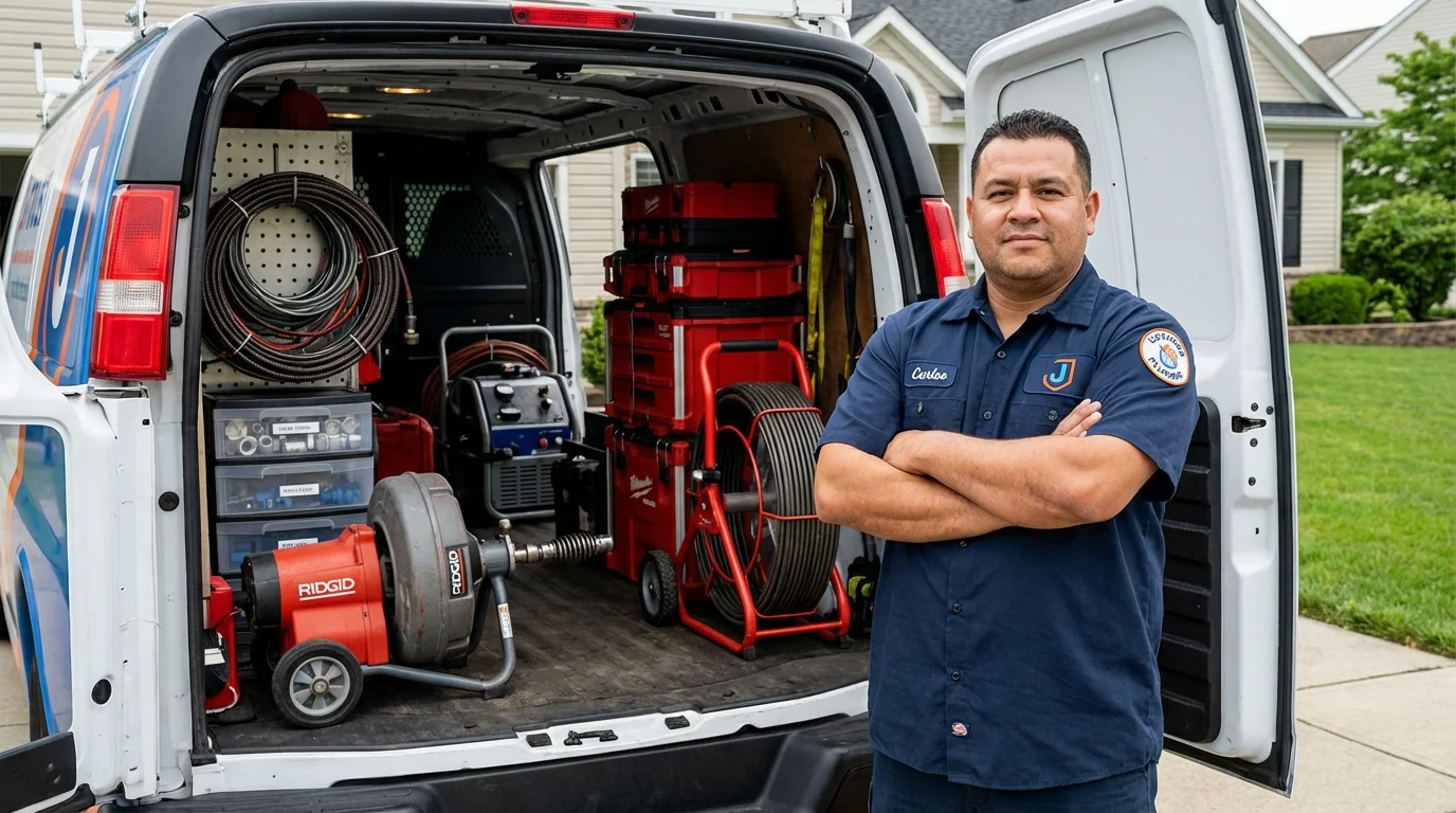 Professional drain cleaning equipment and Johns Plumbing LLC plumber in Booker