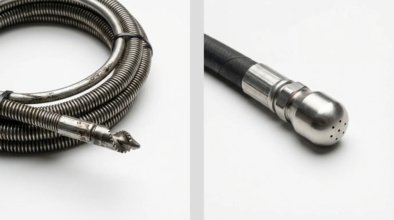 Drain snake cable and hydro jetting nozzle used for drain cleaning in Booker, TX