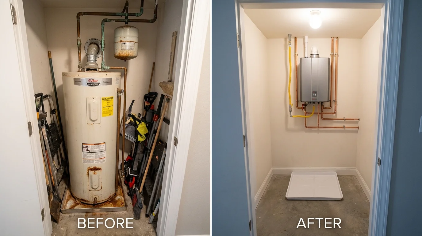 Tank water heater versus wall-mounted tankless unit comparison for Booker, TX homeowners
